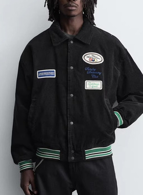 2025秋冬新款男装 休闲宽松版刺绣补丁饰灯芯绒夹克外套 6318/420