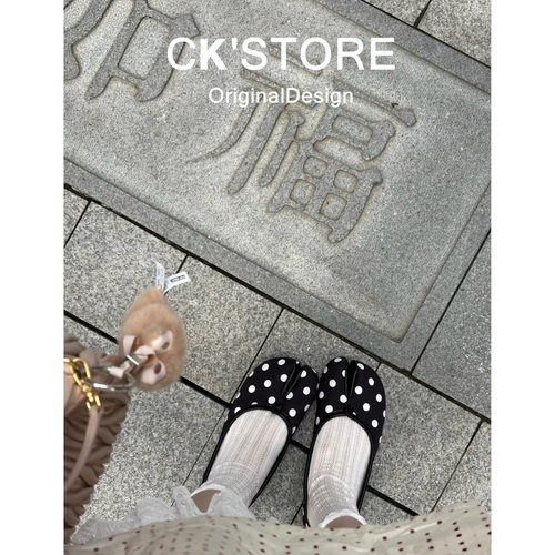 羊皮版~法式波点一脚蹬单鞋女2026新粗跟浅口百搭分趾鞋子猪蹄鞋