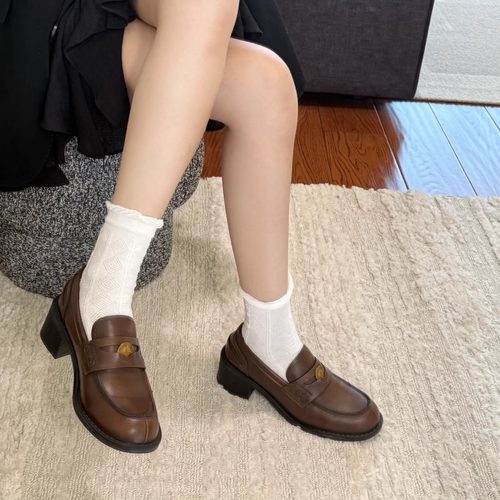 头层羊皮新款复古英伦风乐福鞋女