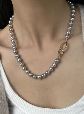 真多麻银灰色珍珠项链