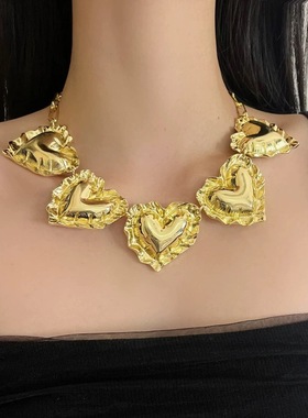 轻奢小众夸张液态金属大爱心项链