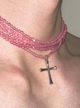 多层串珠十字架吊坠项链