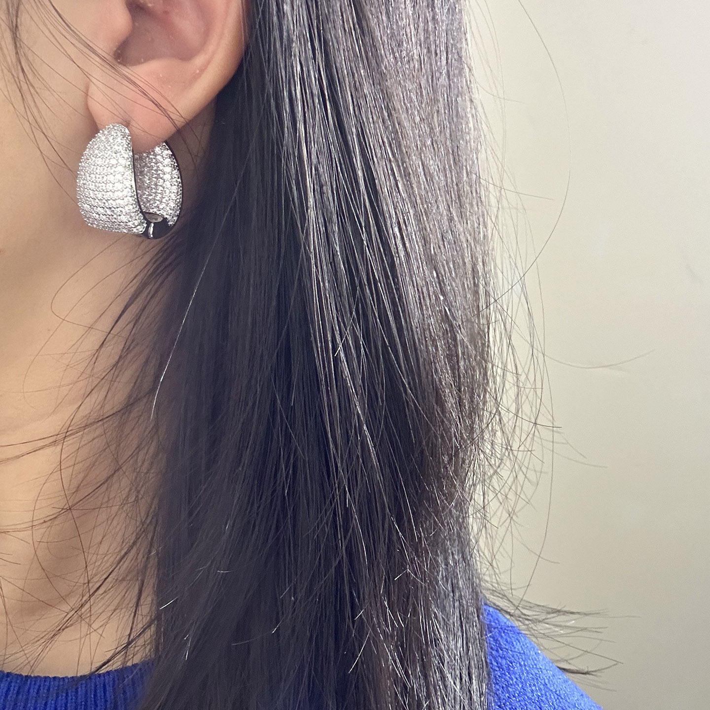 欧美复古高级感耳饰奢华铜镶锆石耳环内外满锆镶嵌重工水滴形耳扣