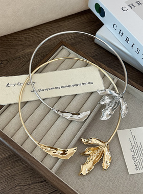 欧美夸张不对称金属花朵项圈