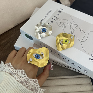 法式复古超现实主义个性独特人脸泪滴眼睛开口戒指夸张气质手饰女