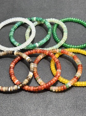 天然多色红黄绿咖啡玛瑙直切药片珠手串手链diy原创水晶国风 首饰