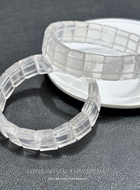 天然奶白水晶方形手牌手链可diy原创水晶首饰小众首饰女生礼物