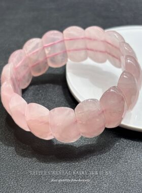 天然粉晶月牙切面手排手牌手串手链diy串珠材料原创女生玉石礼物