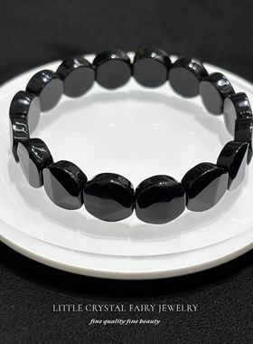 天然黑曜石圆形切面手牌排手链可diy原创水晶首饰男生女生礼物