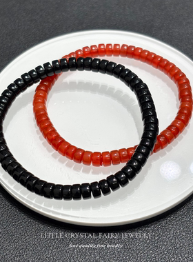 天然黑红玛瑙直切药片珠手串手链diy原创水晶饰品国风水晶首饰