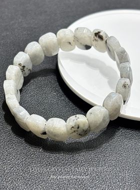 天然白闪石刻面手牌手链可diy原创水晶饰品复古礼物外贸小众首饰