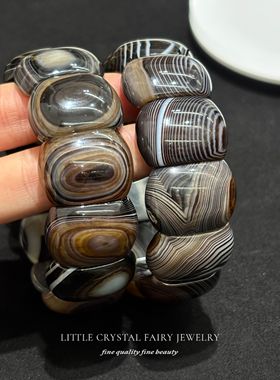 天然条纹天眼玛瑙指甲手牌排手链可diy原创水晶首饰文艺藏式礼物