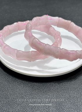 天然粉晶竹节手牌手链可diy原创水晶项链材料串珠外贸女生首饰