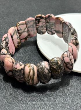 天然石蔷薇辉粉黑色月牙手牌手链可diy原创水晶饰品礼物小众首饰