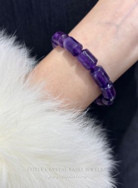 天然紫水晶圆柱手链串diy原创水晶饰品国风学生智慧水晶首饰礼物