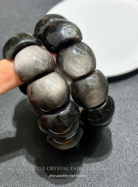 天然银曜石指甲手牌手链可diy原创水晶外贸饰品小众首饰情侣礼物