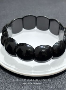 天然黑曜石椭圆形手牌排diy原创材料手链手串男士小众水晶礼物