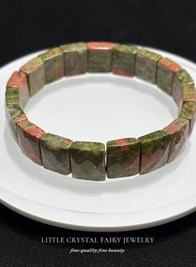 天然花绿宝方形切面手牌手链可diy原创水晶饰品复古礼物外贸首饰