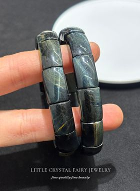 天然蓝虎眼石镯形手牌排手链可diy原创水晶首饰男生礼物