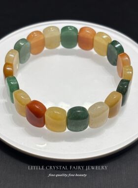 天然彩色绿色橘色东陵玉手排手链diy原创水晶礼物女生外贸饰品