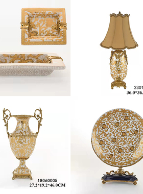 金色年华欧式摆件设陶瓷配铜客厅装饰玄关古典奢华描金桌面工艺品