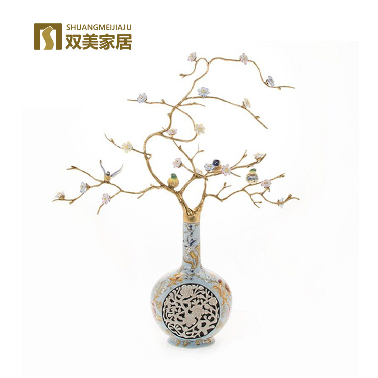 美式陶瓷配铜双美家居花器客厅装饰电视柜玄关摆件创意家居摆设