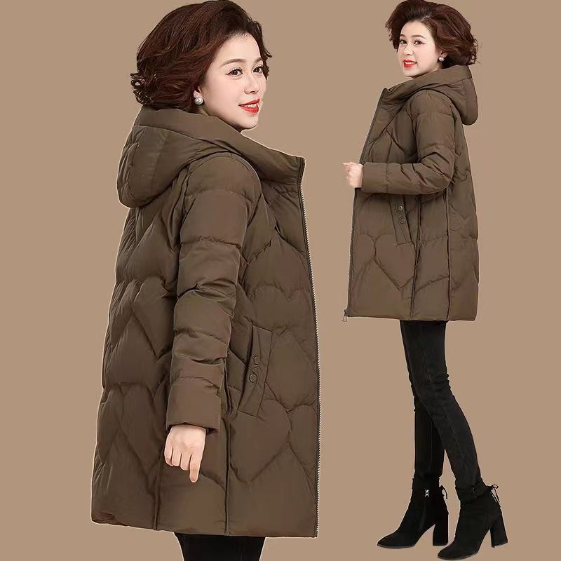 羽绒棉服女中长款2024年秋冬新款连帽棉衣时尚百搭韩版修身棉袄外