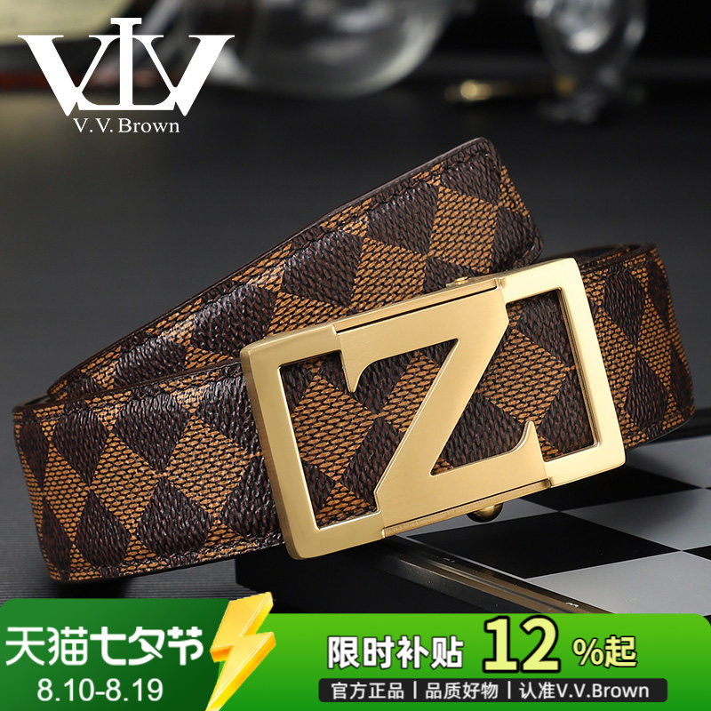 VVBrown男士自动扣头层牛皮