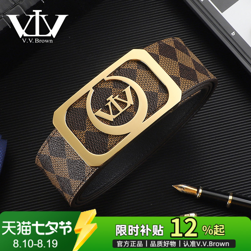 V.V.Brown男士格纹牛皮皮带