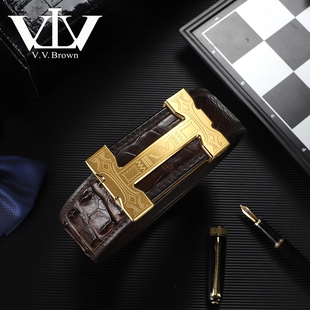 VVBrown专柜正品鳄鱼皮皮带男款真皮名牌板扣奢侈腰带高档H平滑扣