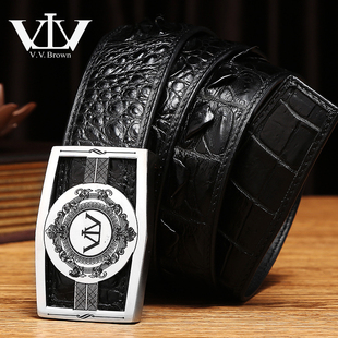 V.V.Brown高档鳄鱼皮皮带男款轻奢品牌正品平滑扣真皮腰带男裤带
