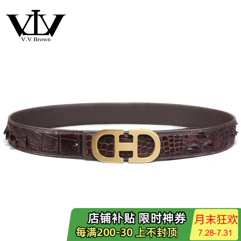 VVBrown意大利品牌正品鳄鱼皮皮带男奢侈品平滑扣真皮高档腰带男