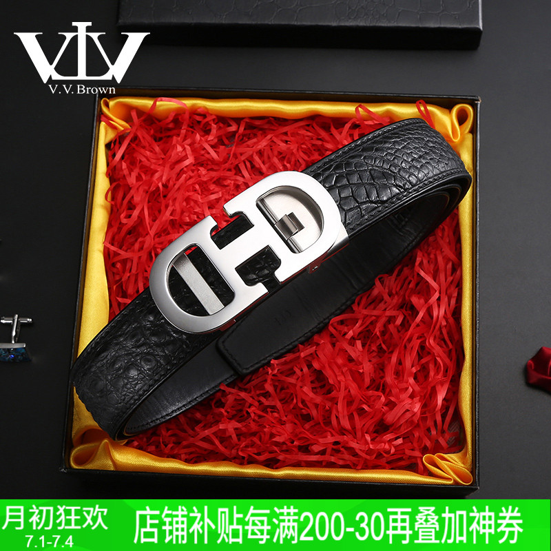VVBrown品牌鳄鱼皮腰带男真皮 专柜正品高档自动扣中青年男士皮带
