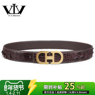 VVBrown意大利品牌正品鳄鱼皮皮带男奢侈品平滑扣真皮高档腰带男