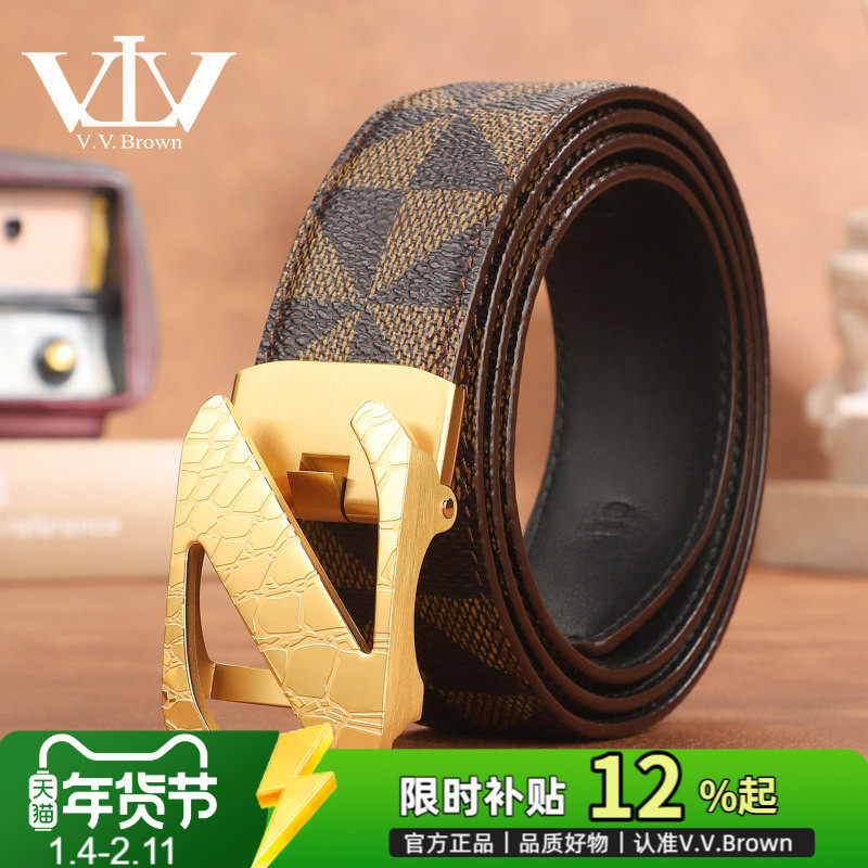V.V.Brown正品皮带男真皮头层牛皮高档自动扣品牌奢华男士腰带