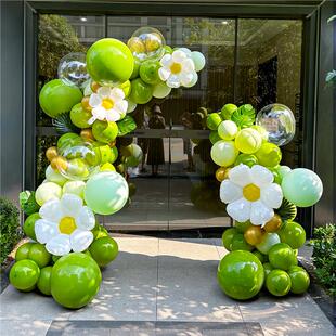 绿色开业庆典气球拱门立柱布置商场店铺活动场景气氛周年装饰套餐