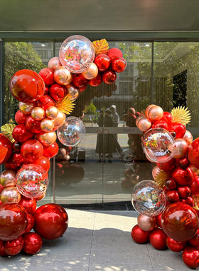 红色开业周年庆店铺活动装饰半拱门气球链商场4s店气氛围场景布置