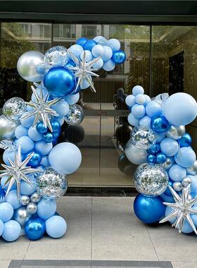 商场开业蓝色拱门气球活动场景布置4s车行店铺周年庆气氛装饰路引