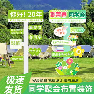 畢業(yè)同學(xué)聚會(huì)氛圍裝 飾布置20十周年相聚氛圍拍照留念指示牌迎賓板