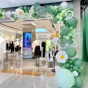 春季绿色开业布置气球链商场门店铺升学气氛场景装饰乔迁庆典拱门