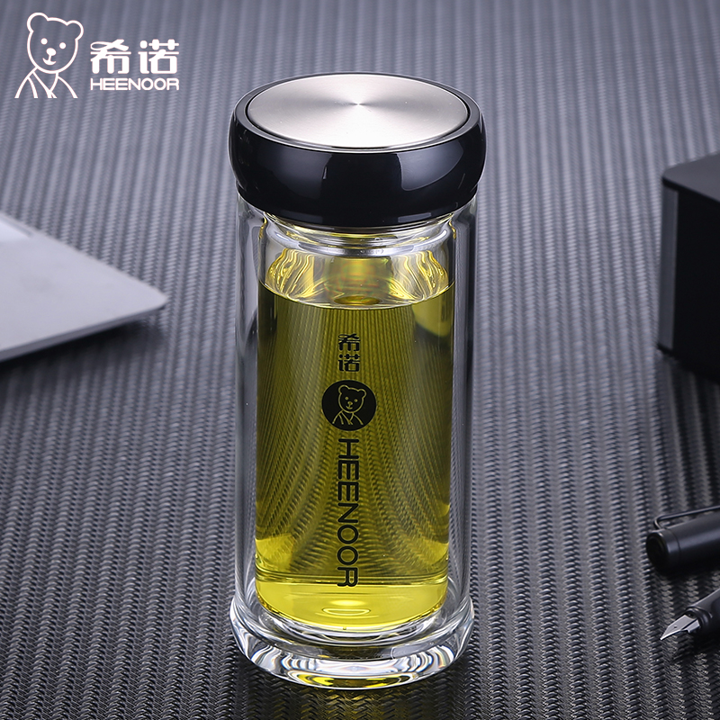 希诺双层小男士加厚隔热便携玻璃杯
