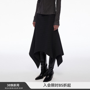 【偏锋格律】BiLLconch暗黑格纹不规则半身裙女百搭中长款a字裙