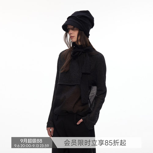 【夜纱序曲】BiLLconch网纱拼接微透假两件上衣绑带设计感长袖t恤