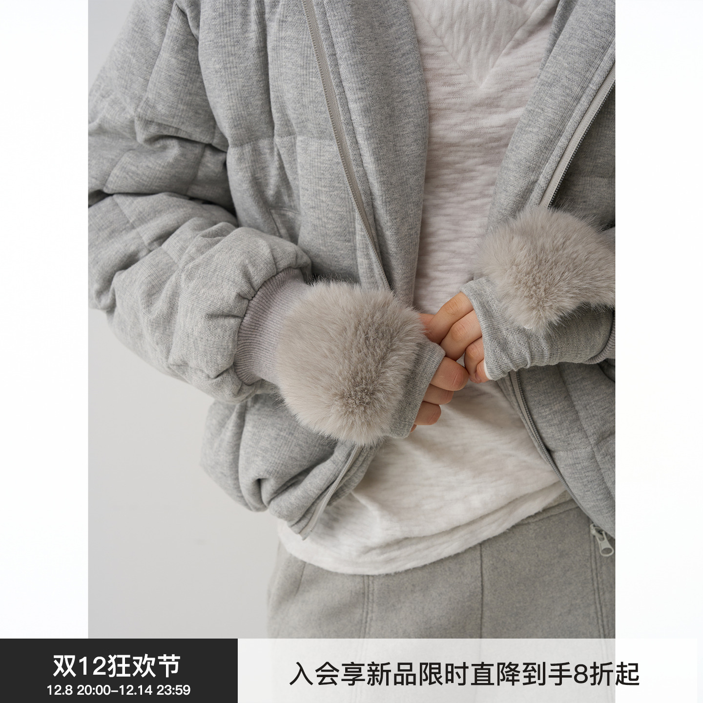 【初雪织绒】BiLLconch提花肌理毛毛装饰手套弹力保暖半指手套女