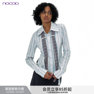 收腰棉衬衫 原创条纹复古修身 BiLLconch 女衬衣春夏上衣 多领带