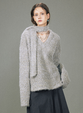 【金厘银丝】Berlinconch原创v领围巾毛衣女针织开身衫上衣