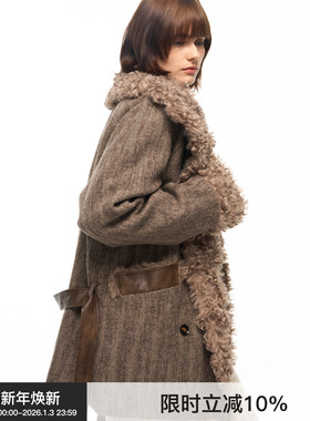 【翻领构廓】BiLLconch巴恩风羊毛肌理感大衣毛毛翻领廓形外套女