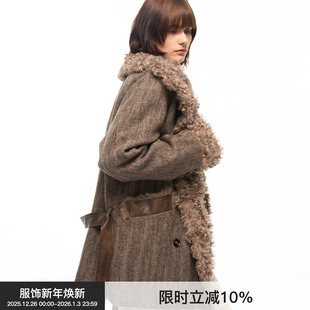 BiLLconch巴恩风羊毛肌理感大衣毛毛翻领廓形外套女 翻领构廓