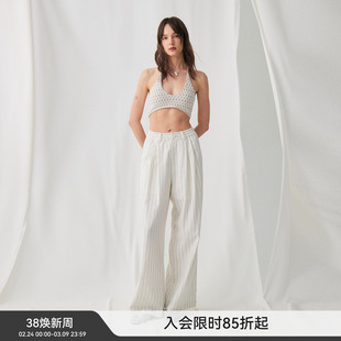 【经典条纹】BiLLconch白色竖条松紧休闲裤夏季松弛感阔腿遛弯裤