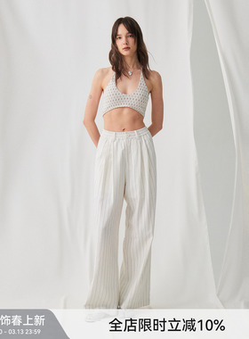 【经典条纹】BiLLconch白色竖条松紧休闲裤夏季松弛感阔腿遛弯裤